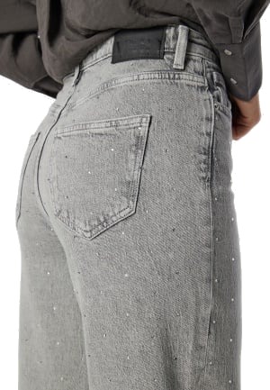 VERO MODA Vmtessa Hr Wide Jeans Rhines Medium Grey Denim/Rhinestone 25/32