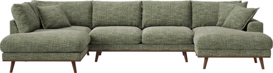 Copenhagen Premium 5 personers Venstrevendt U formet Dyb Sofa med Divan og Chaiselong i Chenille Grøn