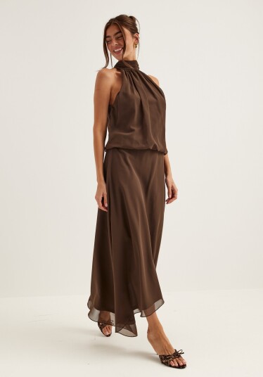 Bubbleroom Occasion Asymmetric Chiffon Halterneck Dress