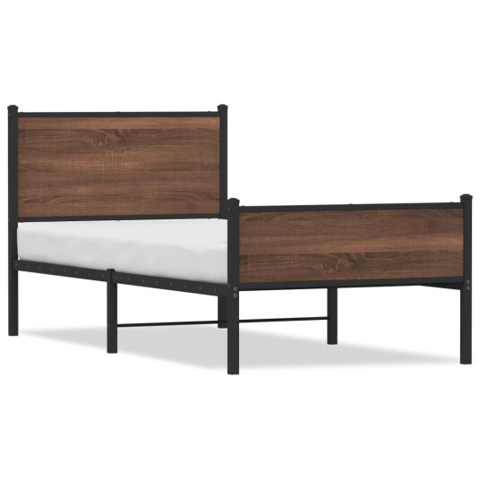  Sengeramme i metall med hode- og fotgavl brun eik 90x200 cm 8721102955389