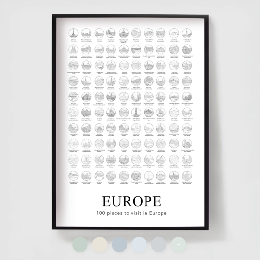 Namly Design Europa Plakat 100 steder å besøke POSTERHQRDKF