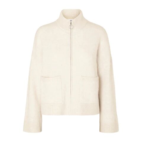 Selected Femme Sia Ras LS Knit Zipper Cardigan - Birch Melange M Selected Femme Sia Ras LS Knit Zipper Cardigan - Birch Melange M