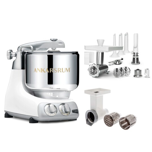 Ankarsrum Assistent Kjøkkenmaskin large tilbehørspakke mineral white Ankarsrum Assistent Kjøkkenmaskin large tilbehørspakke mineral white