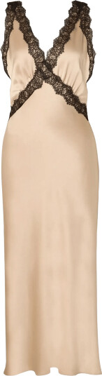 Malina Shea Lace Detailed Satin Midi Dress Cream 38