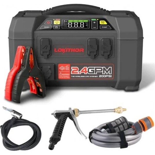 Lokithor AW401 Startbooster 2500A med 150 PSI Luftkompressor og 1.5 MPA bærbart høytrykkspylersett