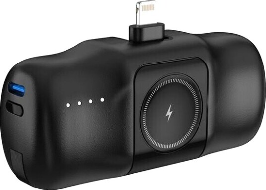Wozinsky WF16-YLS 5000mAh Mini Powerbank med USB-C og Apple Watch-lader - Svart