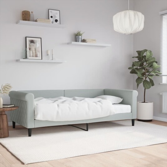  Dagseng med madrass lysegrå 90x190 cm fløyel
