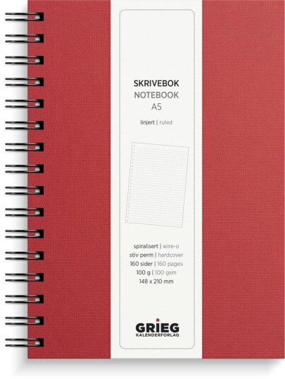 Grieg Spiralbok Grieg A5 100g 160s Linjer Rød