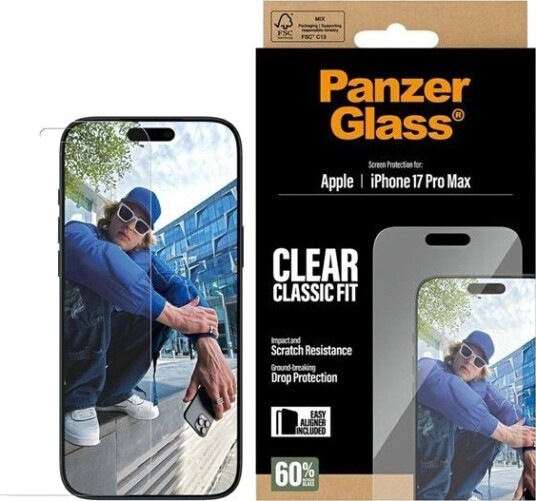 Panzerglass iPhone 17 Pro Max Skjermbeskytter med EasyAligner Classic Fit