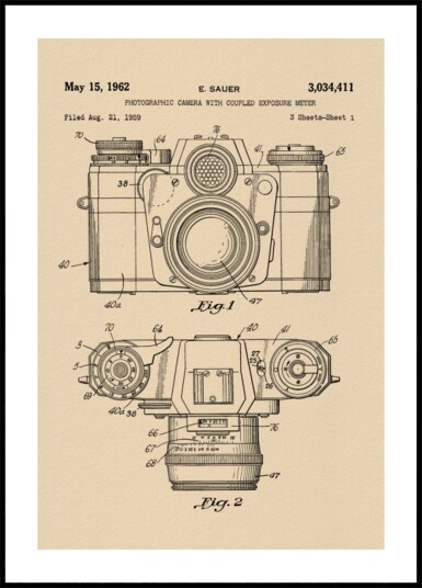Vintage Camera Patent Drawing Plakat / 30x40