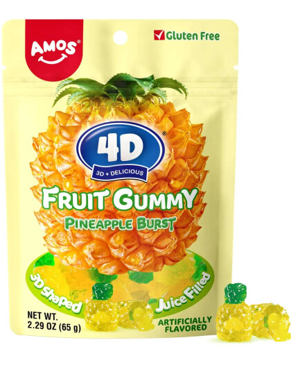 4D Fruit Gummy Pineapple Burst   Gelegodteri med Ananassmak 65 gram