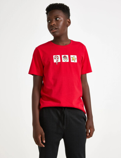 Lindex T Shirt Christmas Print Red 170
