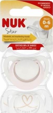 Nuk 443599 Silikon Smokk Stjerne 0-2 Mnd Rosa 2 Pk