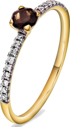 Pan Jewelry Diamantring i 585 gult gull 0,10 ct med røykkvarts