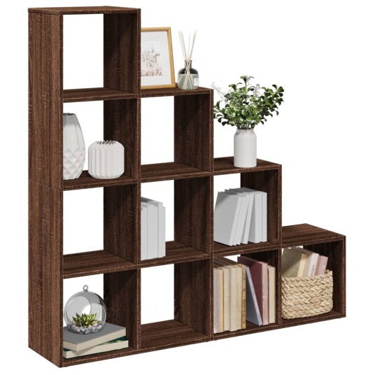 Bokhylle 4 etasjer brun eik 131,5x29x131,5 cm konstruert tre