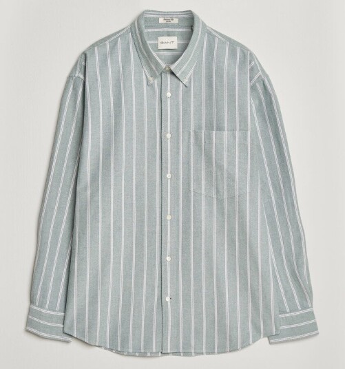 Gant Relaxed Fit Brushed Oxford Striped Shirt Dark Emerald