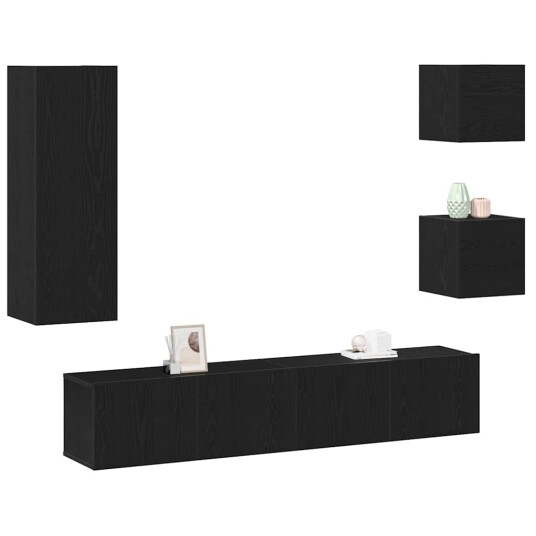 TV kabinett 5 pcs Svart eik 160 x 30 x 30.5 cm Konstruert tre