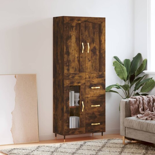 vidaXL Highboard røkt eik 69,5x34x180 cm konstruert tre 8720845493486