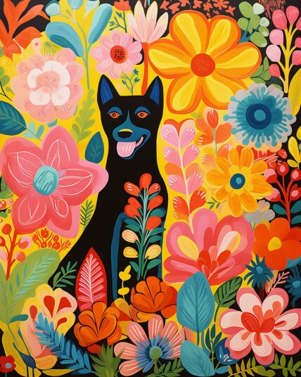 Namly Design Plakat Fargerik Hund og Blomster POSTERNB1YDD