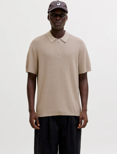 Jack & Jones Jjmax Knit Zip Polo Ss   Beige   S