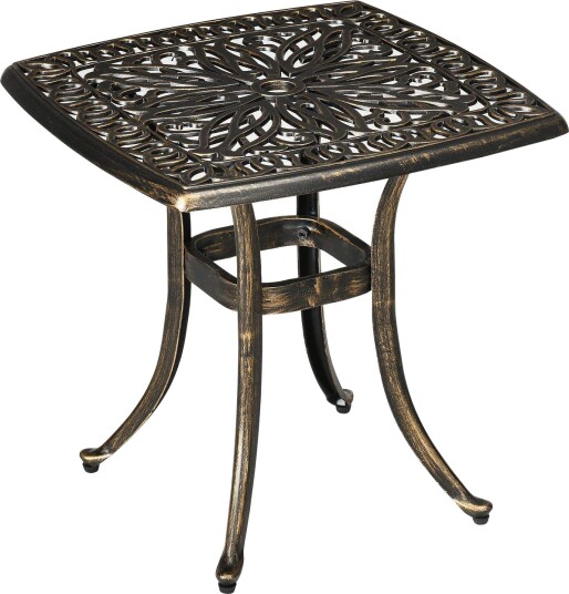 Sidebord for uteplass med paraplyhull i bronse