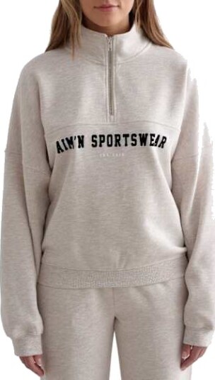 Aim'n Collegegenser Varsity Sweat Half Zip Beige