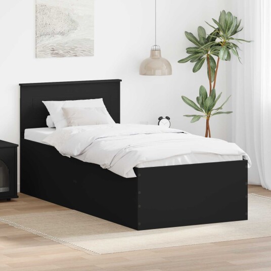 vidaXL Sengestamme med hodegjerde Svart 90 x 200 cm Konstruert tre