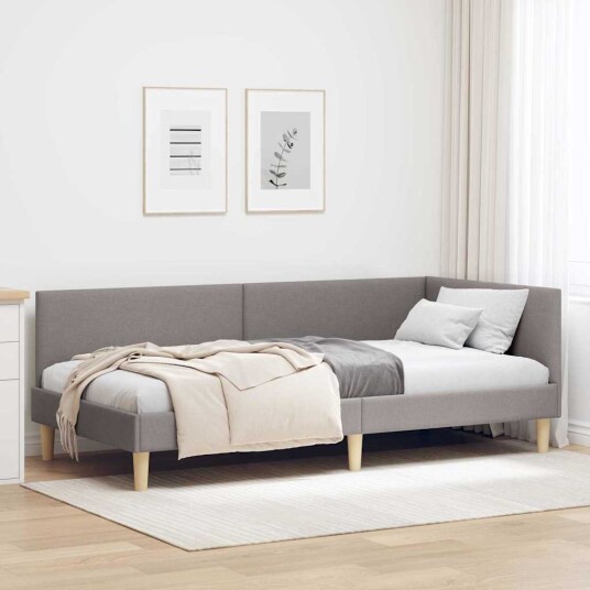 Hjørnesengramme Gråbrun 90 x 200 cm Stoff og Konstruert tre
