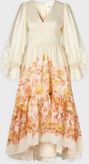 Malina Sasia Deep V Neck Midi Dress - Beige - 36 Malina Sasia Deep V Neck Midi Dress - Beige - 36