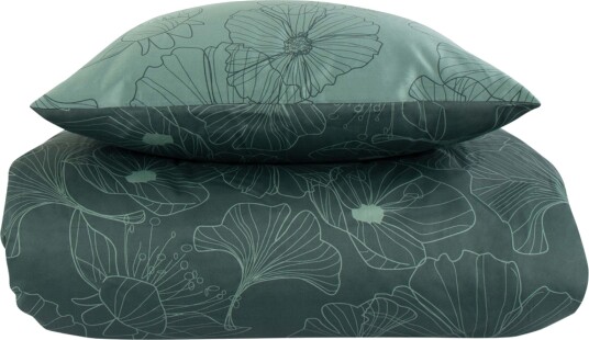 Borg Living Sateng sengesett - 140x200 cm - 100% Bomullssateng - Big flower green