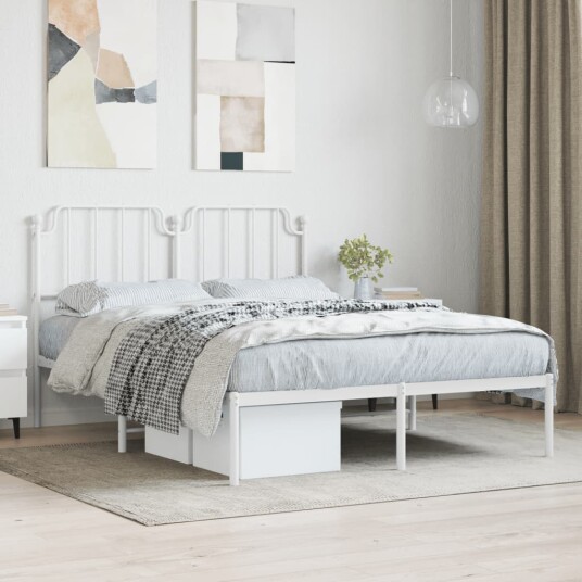 vidaXL Sengeramme i metall med hodegavl hvit 135x190 cm 8721012212442