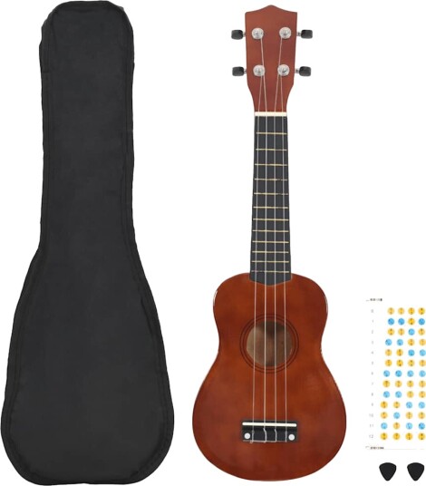 vidaXL Sopran-ukulele sett med veske for barn mørkt tre 23"