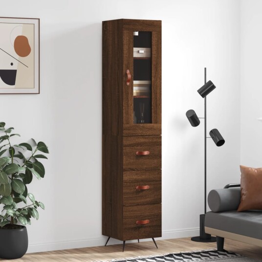 vidaXL Highboard brun eik 34,5x34x180 cm konstruert tre 8720845486389