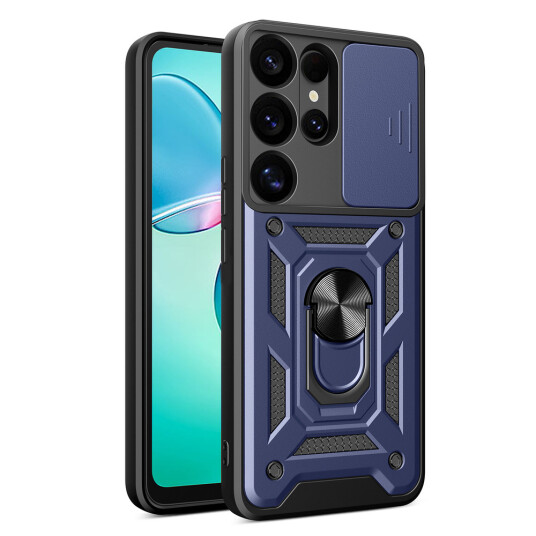 Hurtel Hybrid Armor Camshield Deksel med kamerabeskyttelse og metalring for Samsung Galaxy S25 Ultra Blå