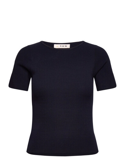 A View Rib Knit Short Sleeve Top Navy M