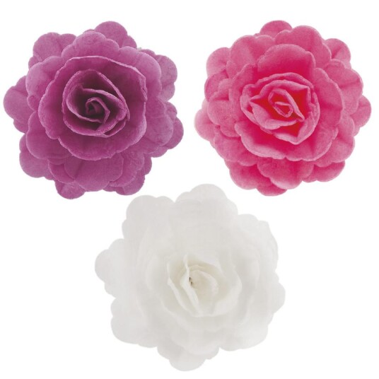 Spiselig Kakepynt Rose Assorterte Farger 7cm Spiselig Kakepynt Rose Assorterte Farger 7cm