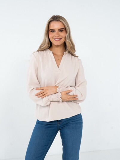 Only Mette V-Neck Long Sleeve Smock Top Beige XS