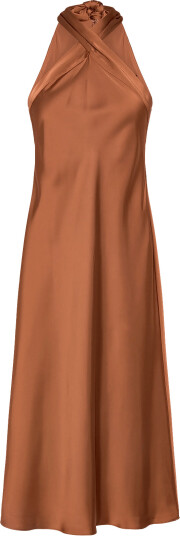Lauren Ralph Lauren Tie Back Charmeuse Halter Cocktail Dress   Orange   42