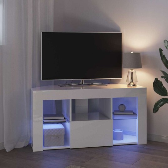Hjørne LED TV skap Veggmontert Høyglanset Hvit 104 x 40 x 50 cm Hjørne LED TV skap Veggmontert Høyglanset Hvit 104 x 40 x 50 cm