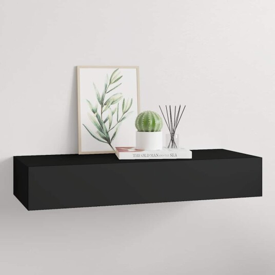vidaXL Veggmontert skuffehylle svart 60x23,5x10 cm MDF vidaXL Veggmontert skuffehylle svart 60x23,5x10 cm MDF