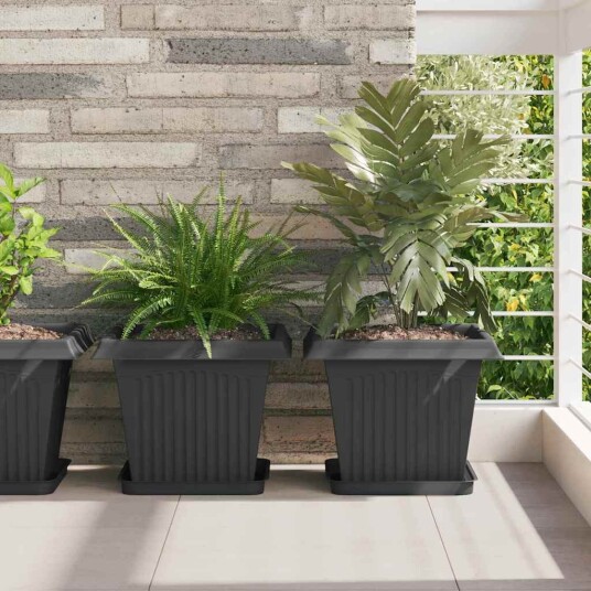 vidaXL Firkantet Blomsterbrett 6 pcs Svart 25,5 x 25,5 x 2,5 cm Plast