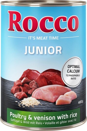 Rocco Våtfôr Junior Fjærkre & Vilt Med Ris + Kalsium 24 X 400 G