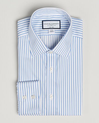 Charles Tyrwhitt Slim Fit Non Iron Twill Stripe Shirt Blue