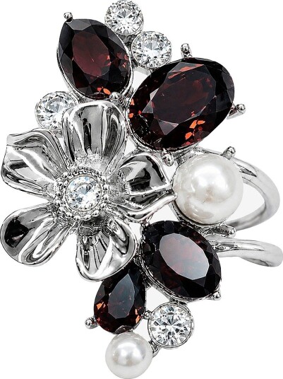 IOAKU - Ring LA FLEUR GARDEN RING Gold/Crystal Brown -7 - Sølv