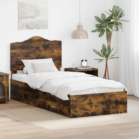 Sengestamme med hodegjerde Røkt eik 90 x 200 cm Konstruert tre