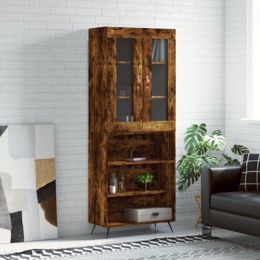 vidaXL Highboard røkt eik 69,5x34x180 cm konstruert tre 8720845481247