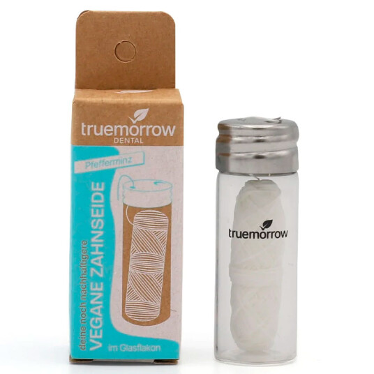 Bærekraftig tanntråd Truemorrow glassdispenser