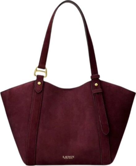 Lauren Ralph Lauren Sheep Suede Small Tasha Tote Bag Burgundy ONE SIZE