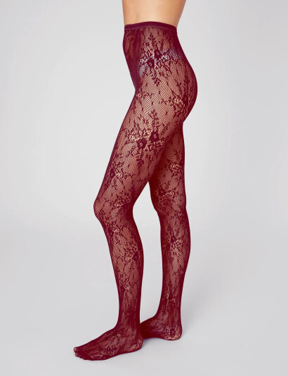 Swedish Stockings Rosa Lace Tights - Burgundy - M