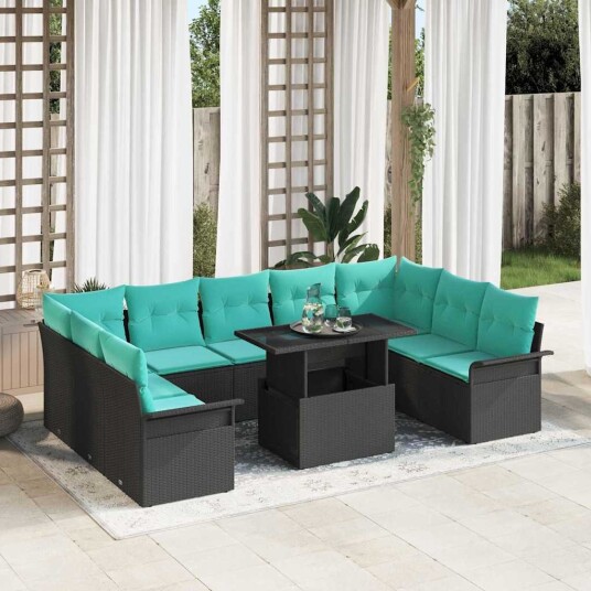 vidaXL Hagesofa Set 10 stk. Svart Poly Rattan